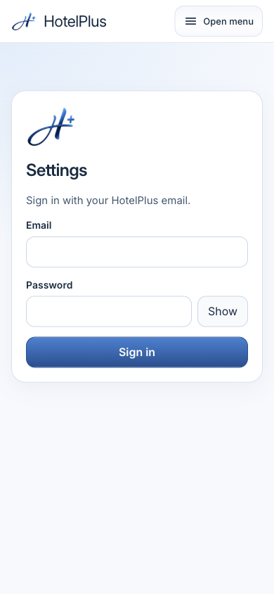 Signed-out Settings shell at 390